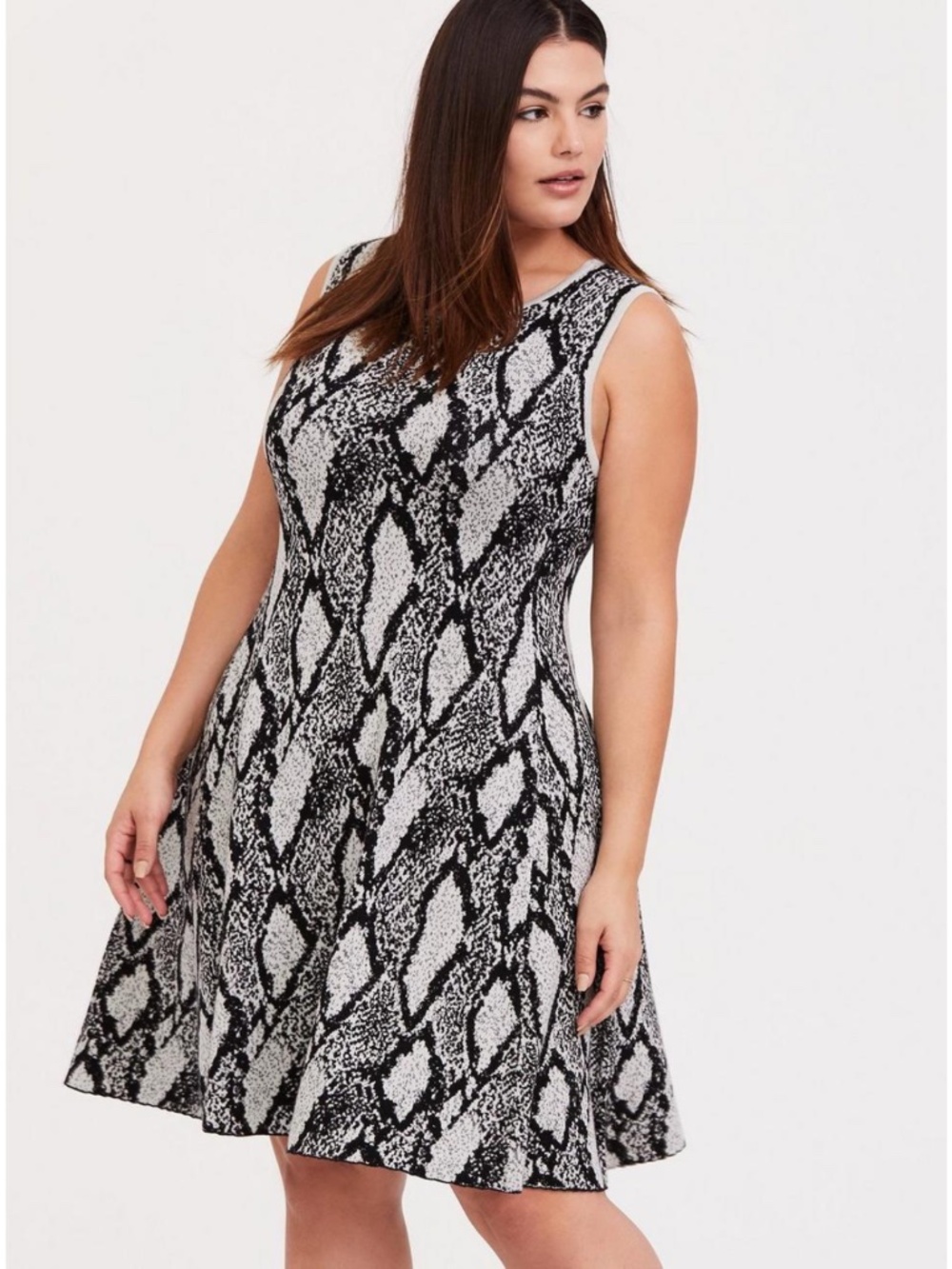Torrid Black Snakeskin Print Sweater Knit Trapeze Dress Snake Grey 1X